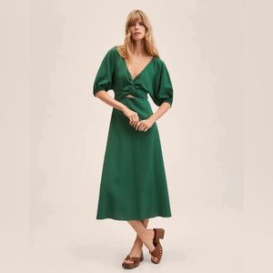 MANGO Bow Cut-Out Green Midi Dress